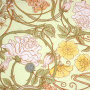 Tissu cotonnade VICTOR au feuillage ART NOUVEAU multicolore, fond vert anis - OEKO - TEX STANDARD 100 - tissuspipi.com