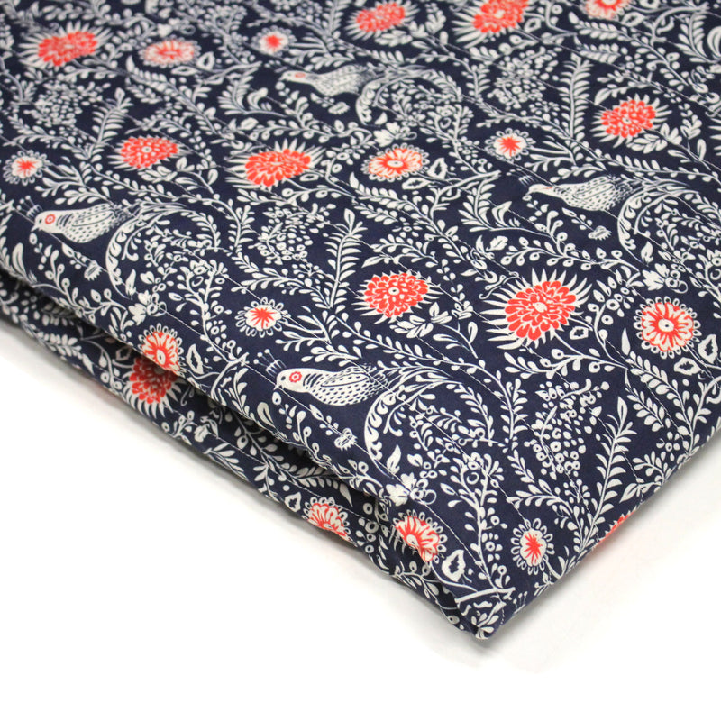 Tissu matelassé motif fleuri indien bleu roi & blanc - COLLECTION KALAMKARI - OEKO - TEX - tissuspipi.com