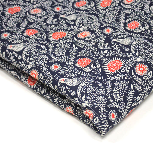 Tissu matelassé motif fleuri indien bleu roi & blanc - COLLECTION KALAMKARI - OEKO - TEX - tissuspipi.com