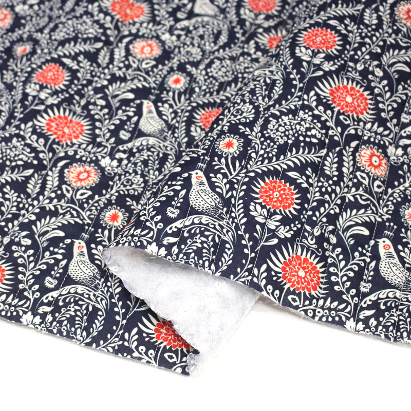 Tissu matelassé motif fleuri indien bleu roi & blanc - COLLECTION KALAMKARI - OEKO - TEX - tissuspipi.com