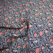 Tissu matelassé motif fleuri indien bleu roi & blanc - COLLECTION KALAMKARI - OEKO - TEX - tissuspipi.com