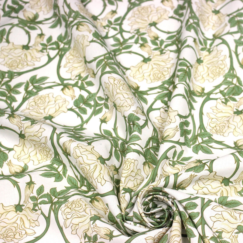 Tissu cotonnade HECTOR au feuillage ART NOUVEAU vert ou ocre - OEKO - TEX STANDARD 100 - tissuspipi.com
