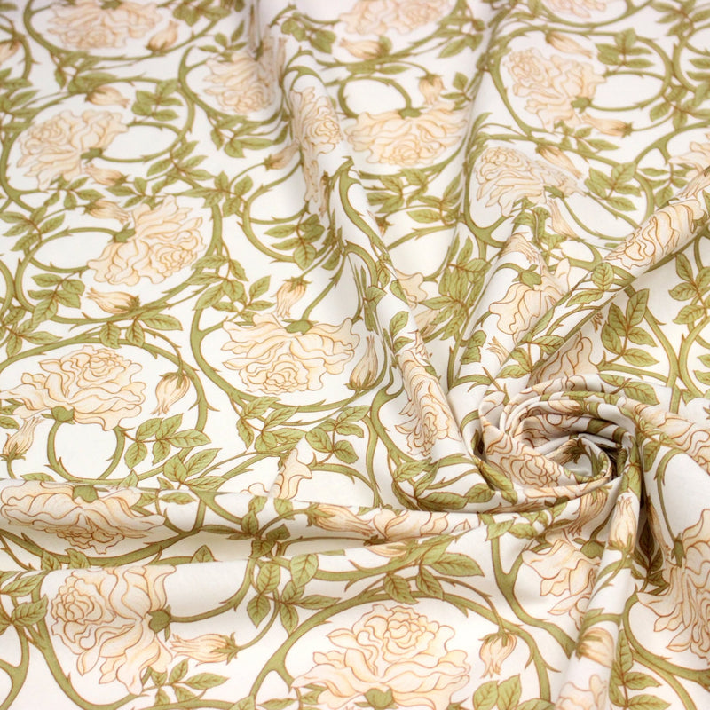 Tissu cotonnade HECTOR au feuillage ART NOUVEAU vert ou ocre - OEKO - TEX STANDARD 100 - tissuspipi.com