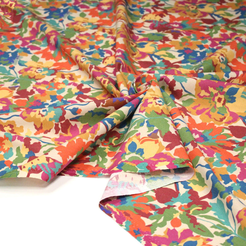 Tissu cotonnade fleuri multicolore, motif TAORMINA - OEKO - TEX STANDARD 100 - tissuspipi.com