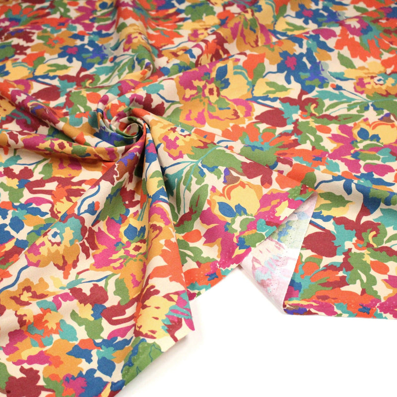 Tissu cotonnade fleuri multicolore, motif TAORMINA - OEKO - TEX STANDARD 100 - tissuspipi.com