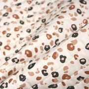 Tissu matelassé LEOPARD, écru et taches léopard noires, roses, ocres - OEKO - TEX - tissuspipi.com