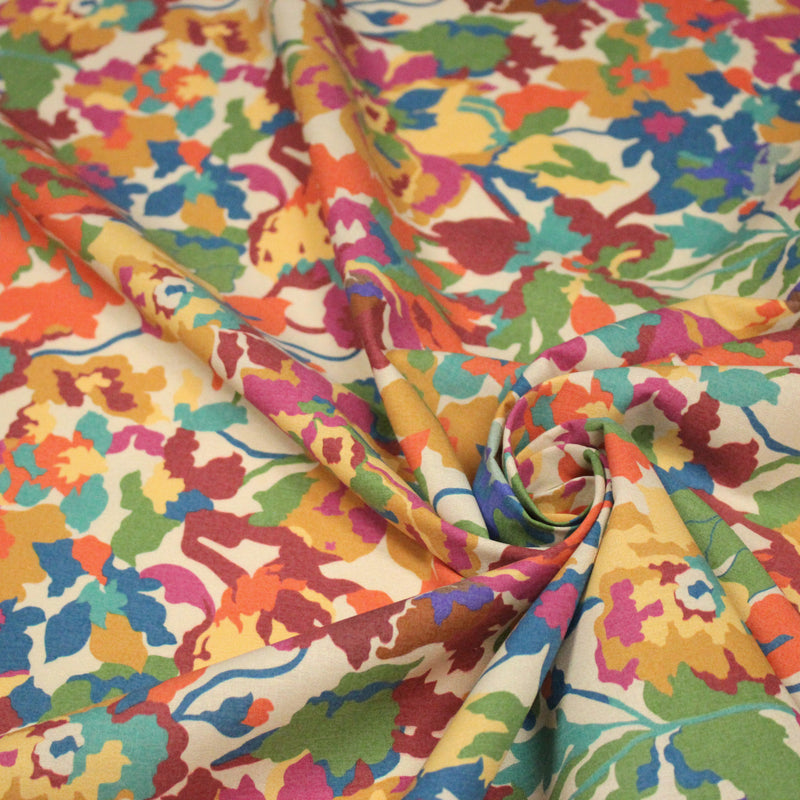 Tissu cotonnade fleuri multicolore, motif TAORMINA - OEKO - TEX STANDARD 100 - tissuspipi.com