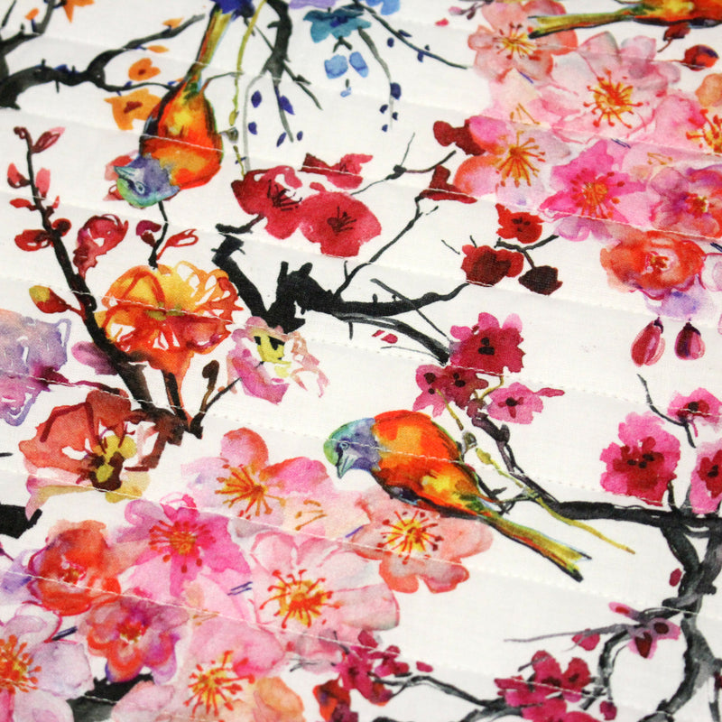 Tissu matelassé motif jardin japonais GUNMA oiseaux et fleurs de cerisier - OEKO - TEX - tissuspipi.com