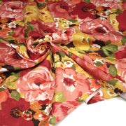 Tissu gabardine coton imprimée fleuri Vintage jaune, rouge, rose - OEKO - TEX STANDARD 100 - tissuspipi.com