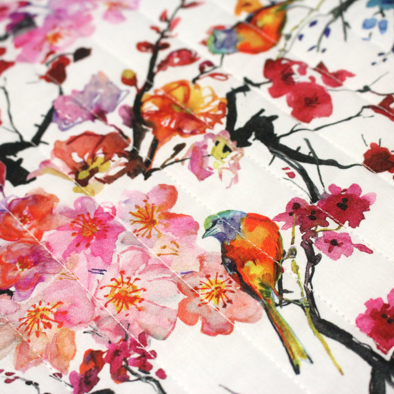 Tissu matelassé motif jardin japonais GUNMA oiseaux et fleurs de cerisier - OEKO - TEX - tissuspipi.com