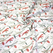 Tissu coton NOËL blanc aux branches sapins et pommes de pin rouges - OEKO - TEX - tissuspipi.com