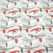 Tissu coton NOËL blanc aux branches sapins et pommes de pin rouges - OEKO - TEX - tissuspipi.com