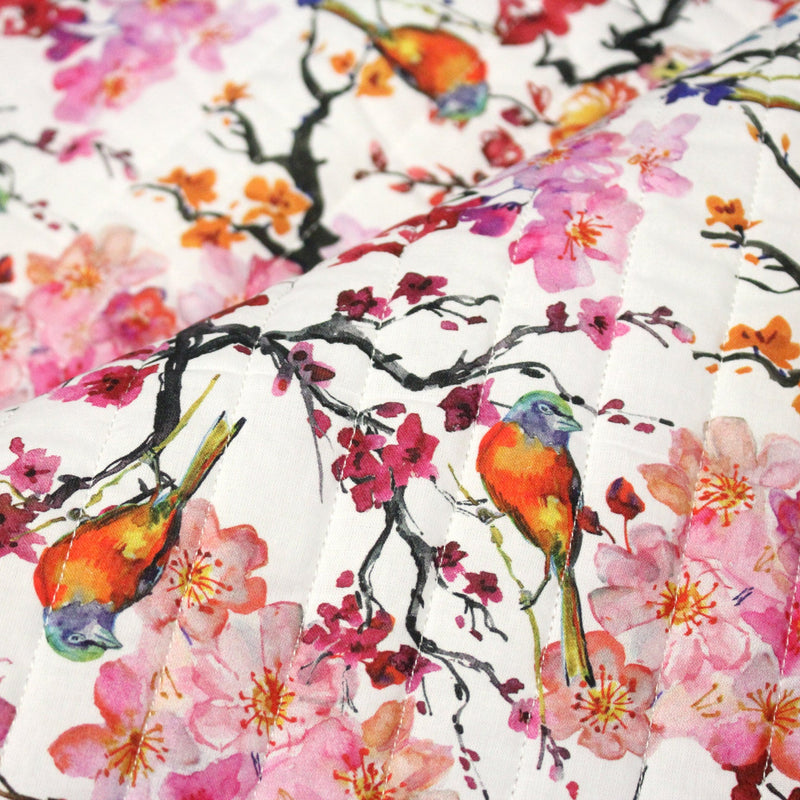 Tissu matelassé motif jardin japonais GUNMA oiseaux et fleurs de cerisier - OEKO - TEX - tissuspipi.com