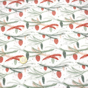 Tissu coton NOËL blanc aux branches sapins et pommes de pin rouges - OEKO - TEX - tissuspipi.com