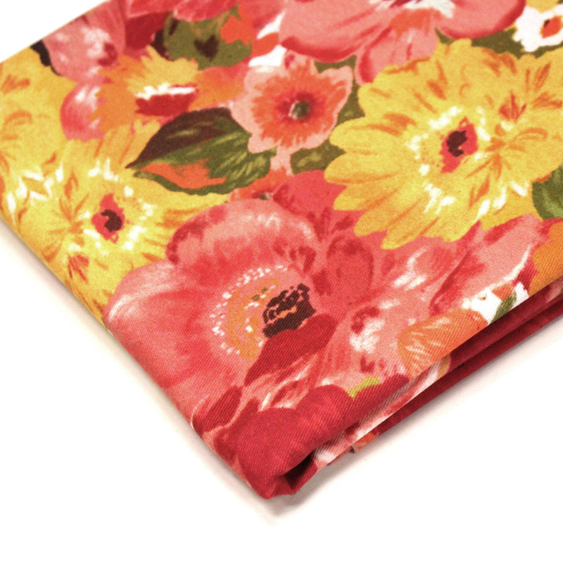 Tissu gabardine coton imprimée fleuri Vintage jaune, rouge, rose - OEKO - TEX STANDARD 100 - tissuspipi.com