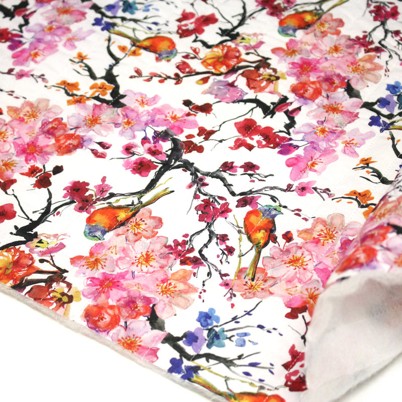 Tissu matelassé motif jardin japonais GUNMA oiseaux et fleurs de cerisier - OEKO - TEX - tissuspipi.com