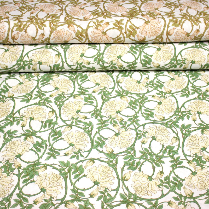 Tissu cotonnade HECTOR au feuillage ART NOUVEAU vert ou ocre - OEKO - TEX STANDARD 100 - tissuspipi.com