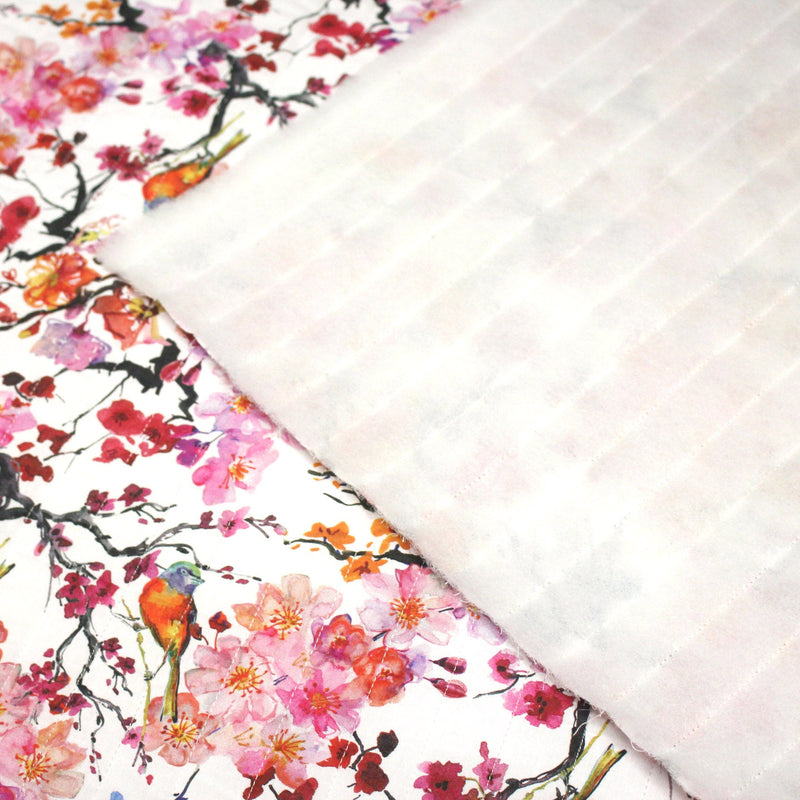 Tissu matelassé motif jardin japonais GUNMA oiseaux et fleurs de cerisier - OEKO - TEX - tissuspipi.com
