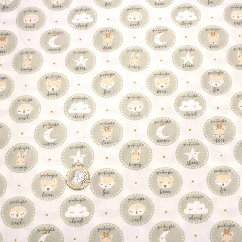 Tissu popeline coton SWEET BABY CIRCLE, aux animaux & cercles - tissuspipi.com