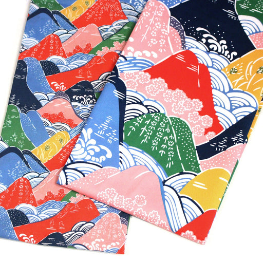 Tissu YAMA, Montagnes japonaises multicolores : cotonnade ou gabardine - OEKO - TEX - tissuspipi.com