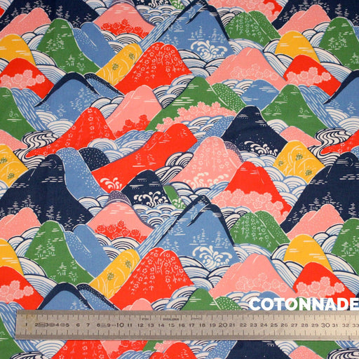 Tissu YAMA, Montagnes japonaises multicolores : cotonnade ou gabardine - OEKO - TEX - tissuspipi.com