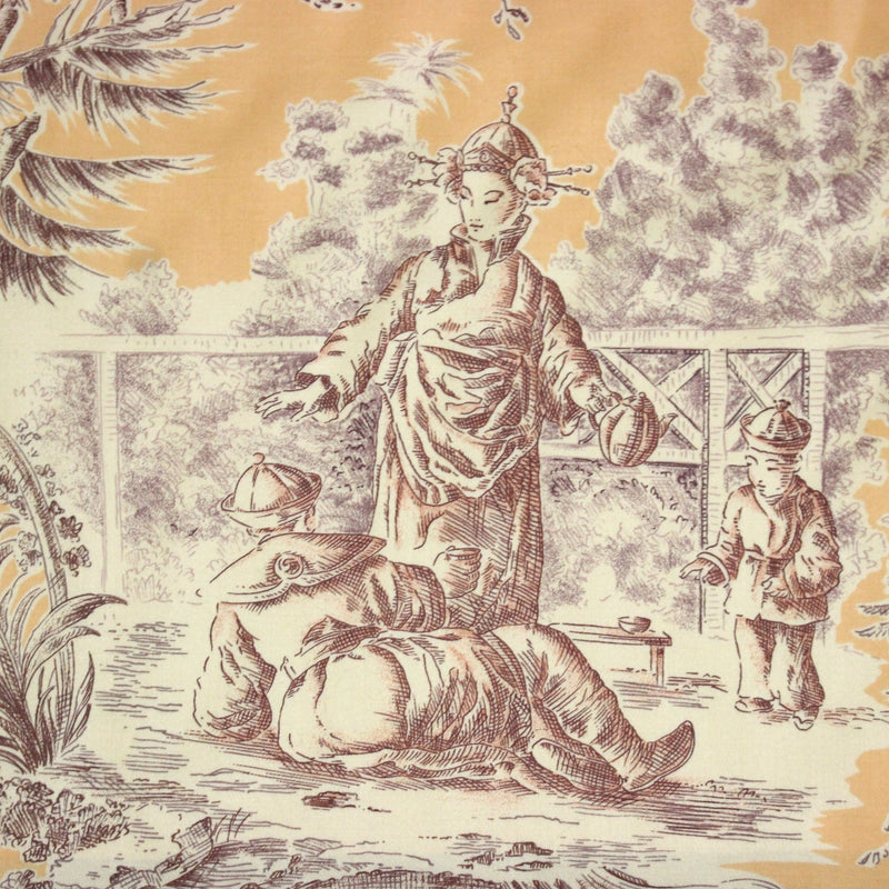 Tissu satin de coton ameublement, TOILE DE JOUY scène chinoise de Jean Pillement, INALTERA, fabriqué en Suisse - tissuspipi.com