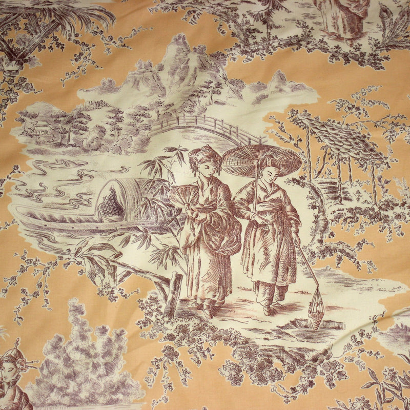 Tissu satin de coton ameublement, TOILE DE JOUY scène chinoise de Jean Pillement, INALTERA, fabriqué en Suisse - tissuspipi.com