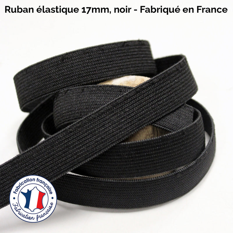 Ruban élastique 17mm, noir - Fabriqué en France - tissuspipi.com