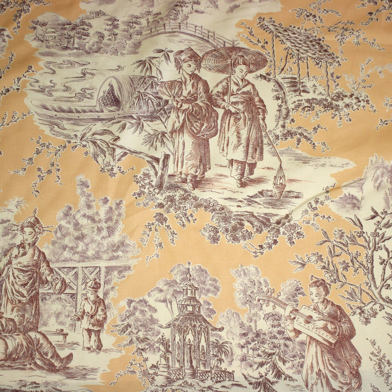 Tissu satin de coton ameublement, TOILE DE JOUY scène chinoise de Jean Pillement, INALTERA, fabriqué en Suisse - tissuspipi.com