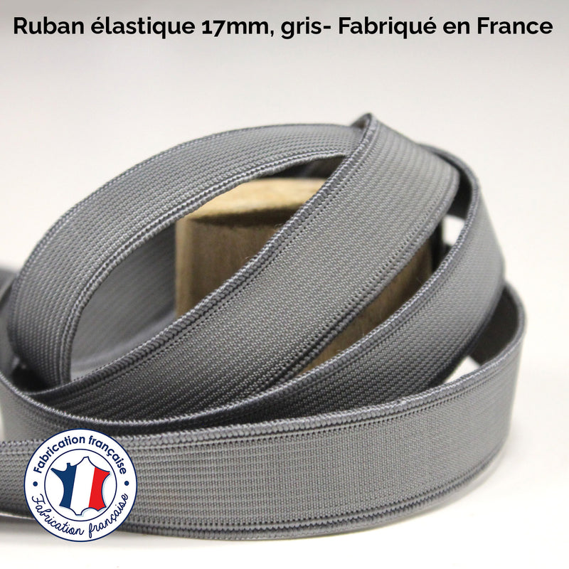 Ruban élastique 17mm, gris - Fabriqué en France - tissuspipi.com