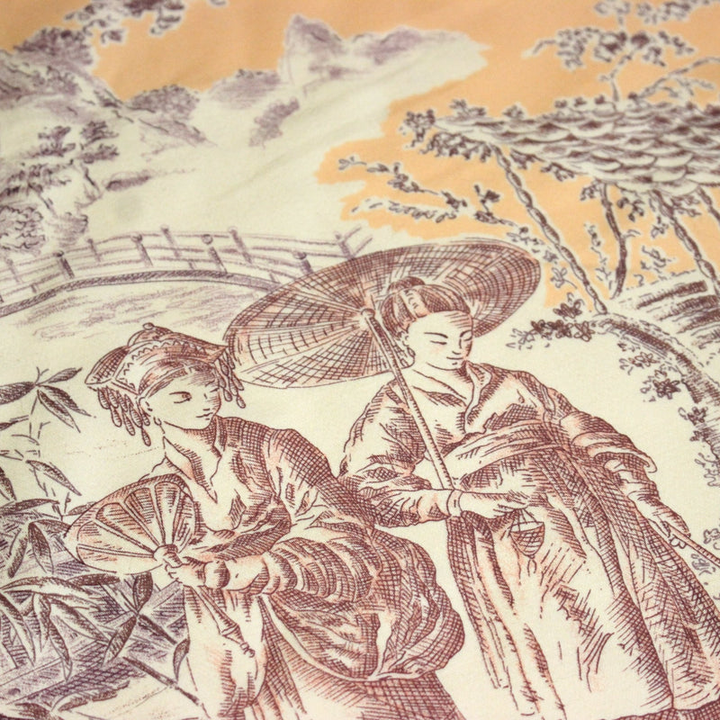 Tissu satin de coton ameublement, TOILE DE JOUY scène chinoise de Jean Pillement, INALTERA, fabriqué en Suisse - tissuspipi.com