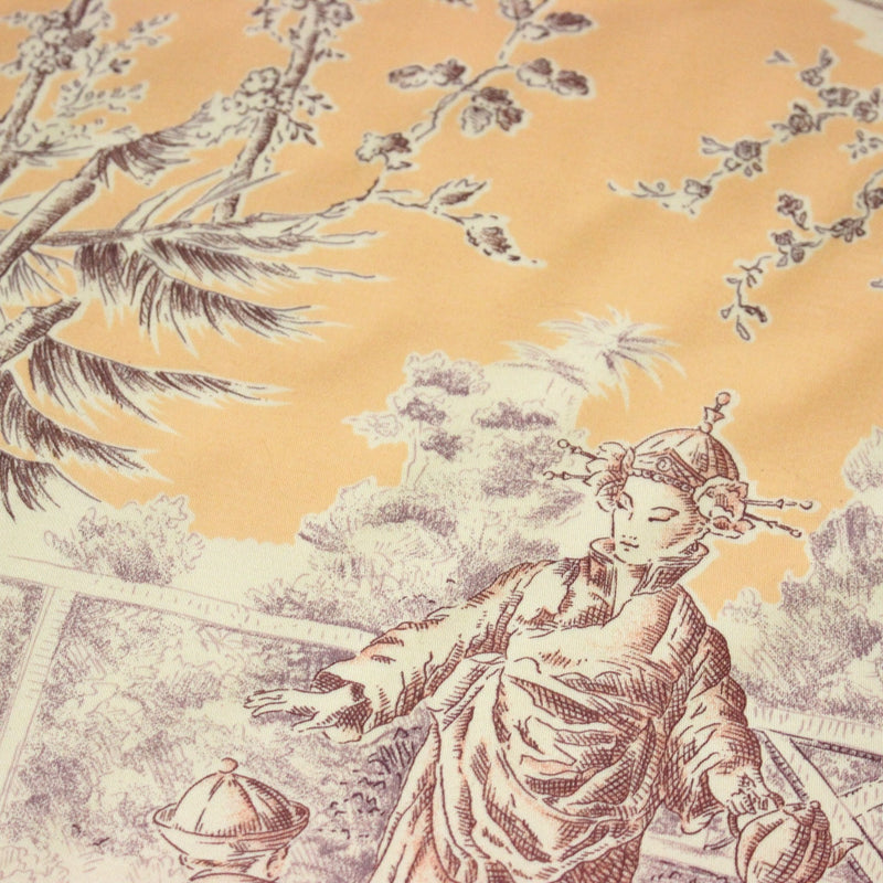 Tissu satin de coton ameublement, TOILE DE JOUY scène chinoise de Jean Pillement, INALTERA, fabriqué en Suisse - tissuspipi.com