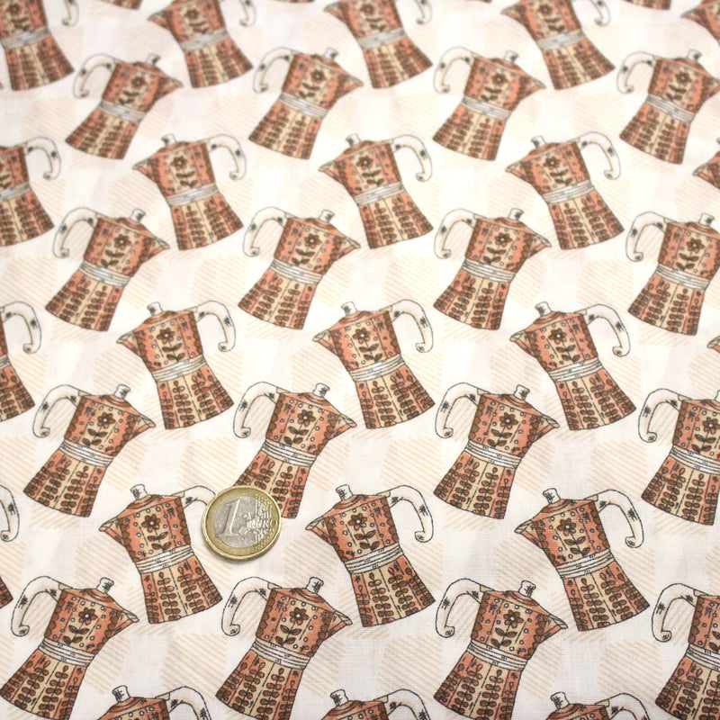 Tissu popeline coton aux cafetières moka - tissuspipi.com