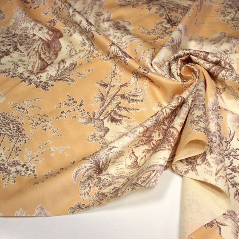 Tissu satin de coton ameublement, TOILE DE JOUY scène chinoise de Jean Pillement, INALTERA, fabriqué en Suisse - tissuspipi.com