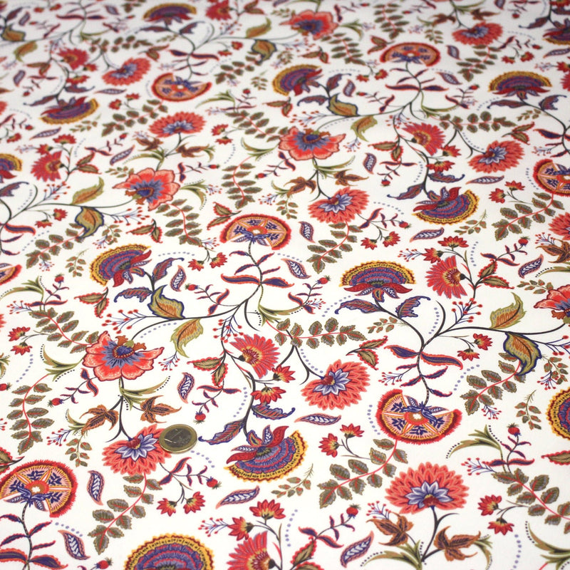 Tissu INDIENNES, cotonnade imprimée fleurie : deux motifs différents - OEKO - TEX STANDARD 100 - tissuspipi.com