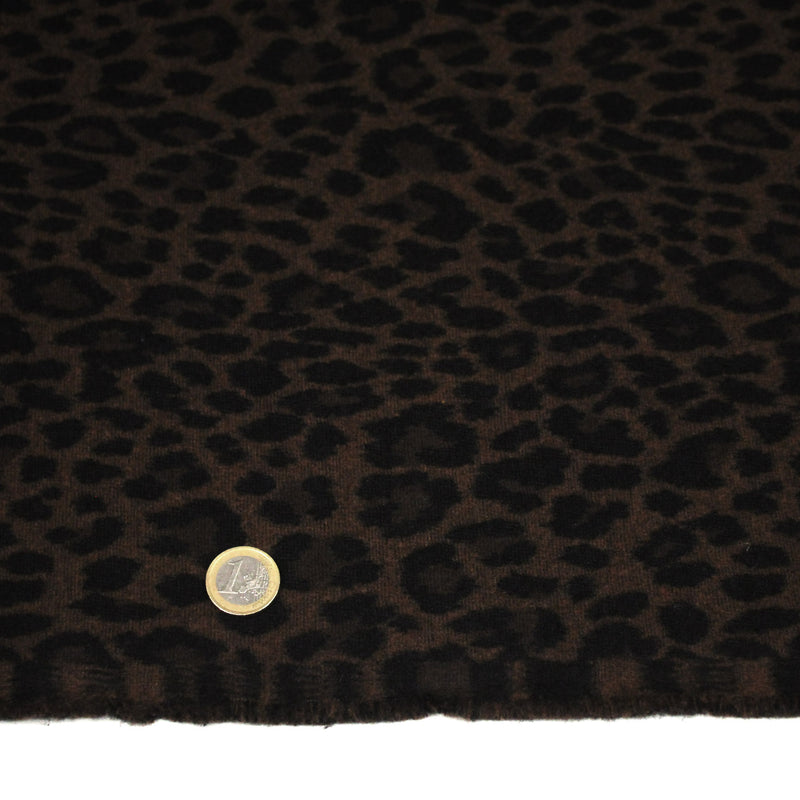 Tissu lainage motif léopard : grège & chocolat ou tout chocolat - EXCLUSIVITE FABRIQUEE EN ITALIE - tissuspipi.com