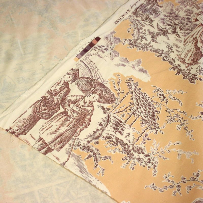 Tissu satin de coton ameublement, TOILE DE JOUY scène chinoise de Jean Pillement, INALTERA, fabriqué en Suisse - tissuspipi.com