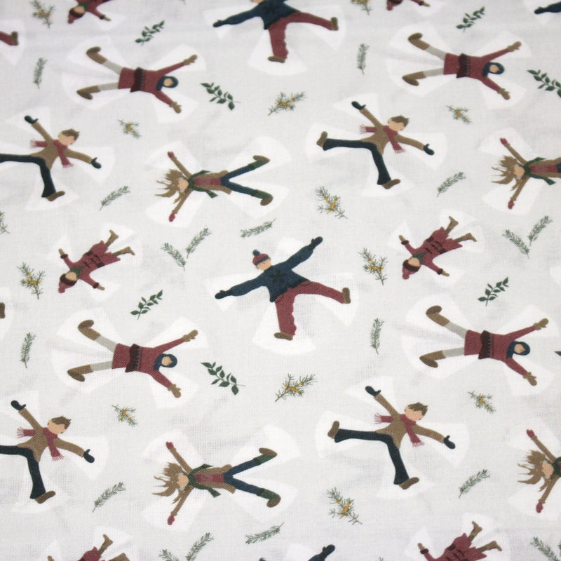 Tissu coton NOËL, gris aux gamins dans la neige - OEKO - TEX - tissuspipi.com