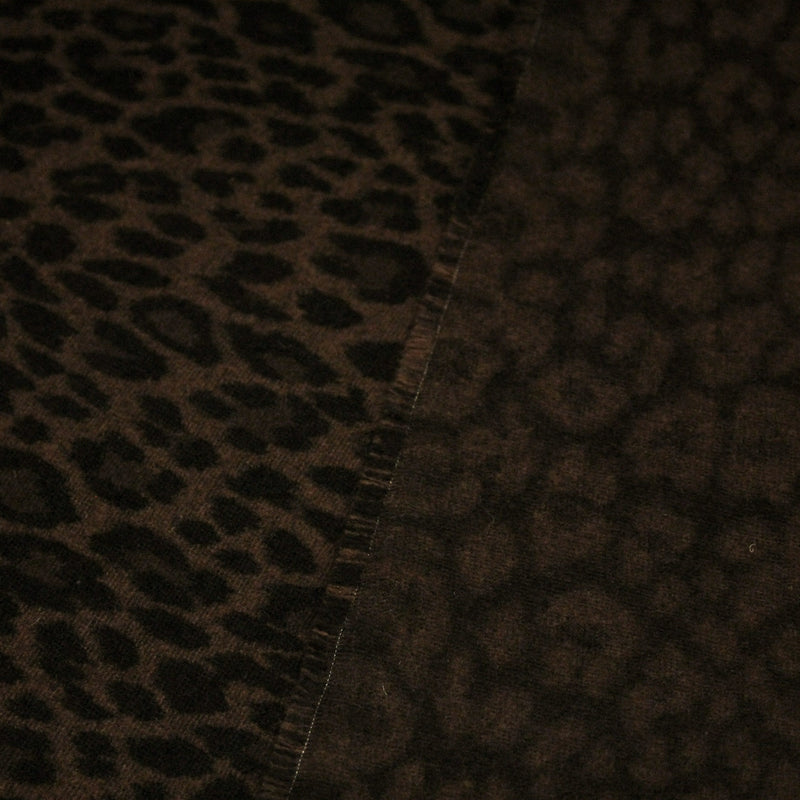 Tissu lainage motif léopard : grège & chocolat ou tout chocolat - EXCLUSIVITE FABRIQUEE EN ITALIE - tissuspipi.com
