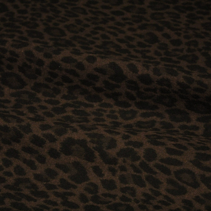 Tissu lainage motif léopard : grège & chocolat ou tout chocolat - EXCLUSIVITE FABRIQUEE EN ITALIE - tissuspipi.com