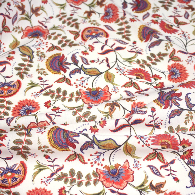Tissu INDIENNES, cotonnade imprimée fleurie : deux motifs différents - OEKO - TEX STANDARD 100 - tissuspipi.com
