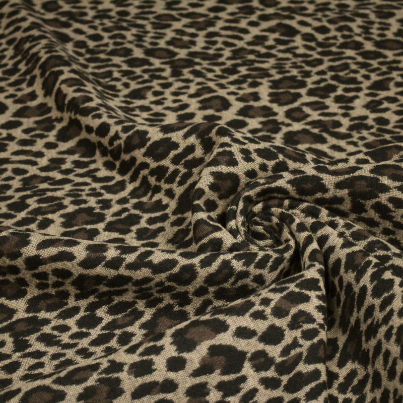 Tissu lainage motif léopard : grège & chocolat ou tout chocolat - EXCLUSIVITE FABRIQUEE EN ITALIE - tissuspipi.com