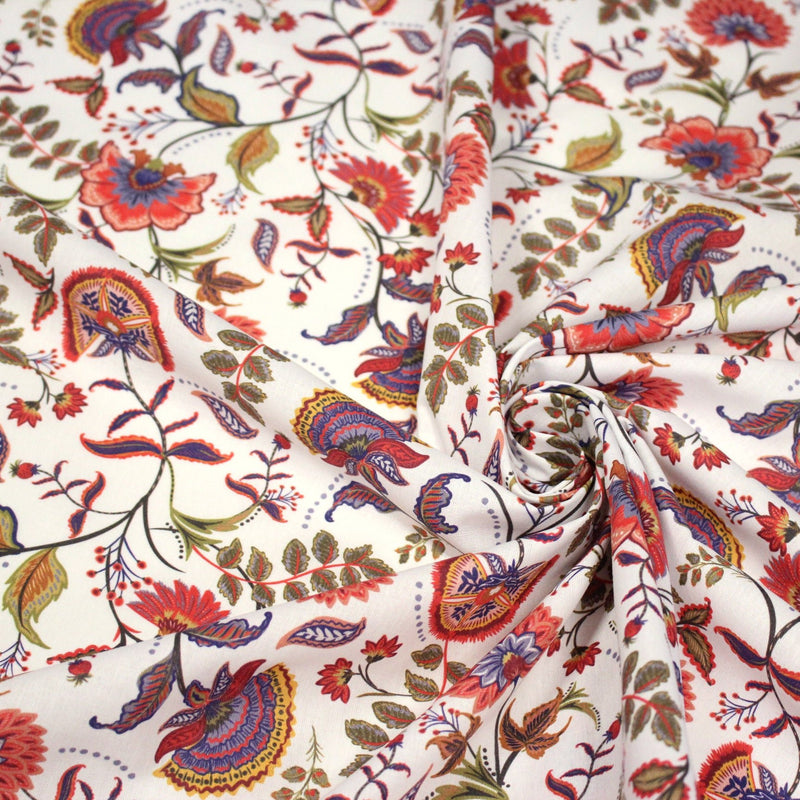 Tissu INDIENNES, cotonnade imprimée fleurie : deux motifs différents - OEKO - TEX STANDARD 100 - tissuspipi.com