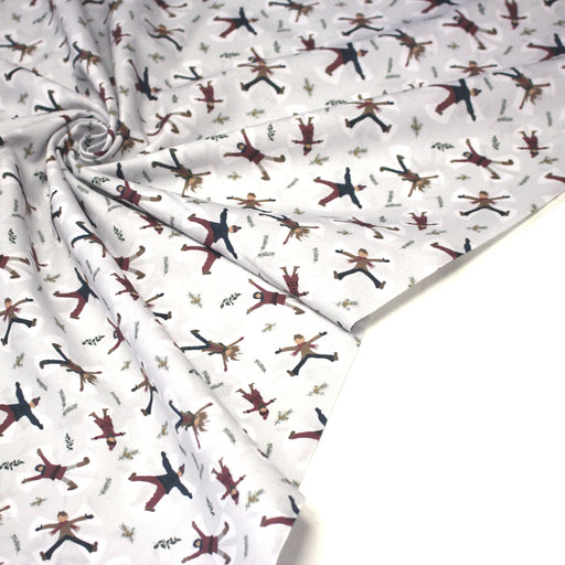 Tissu coton NOËL, gris aux gamins dans la neige - OEKO - TEX - tissuspipi.com