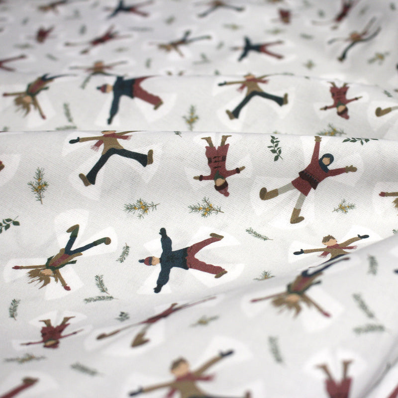 Tissu coton NOËL, gris aux gamins dans la neige - OEKO - TEX - tissuspipi.com