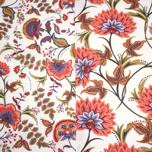 Tissu INDIENNES, cotonnade imprimée fleurie : deux motifs différents - OEKO - TEX STANDARD 100 - tissuspipi.com