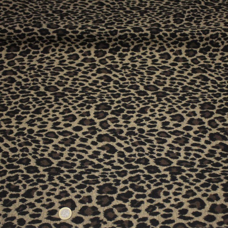 Tissu lainage motif léopard : grège & chocolat ou tout chocolat - EXCLUSIVITE FABRIQUEE EN ITALIE - tissuspipi.com