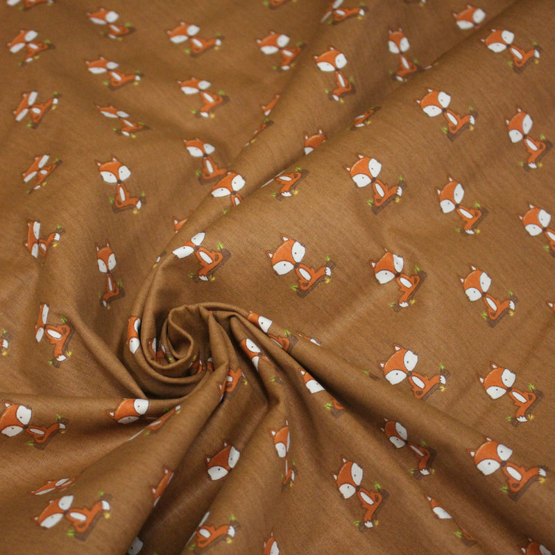 Tissu popeline coton rouille aux jolis renards - tissuspipi.com