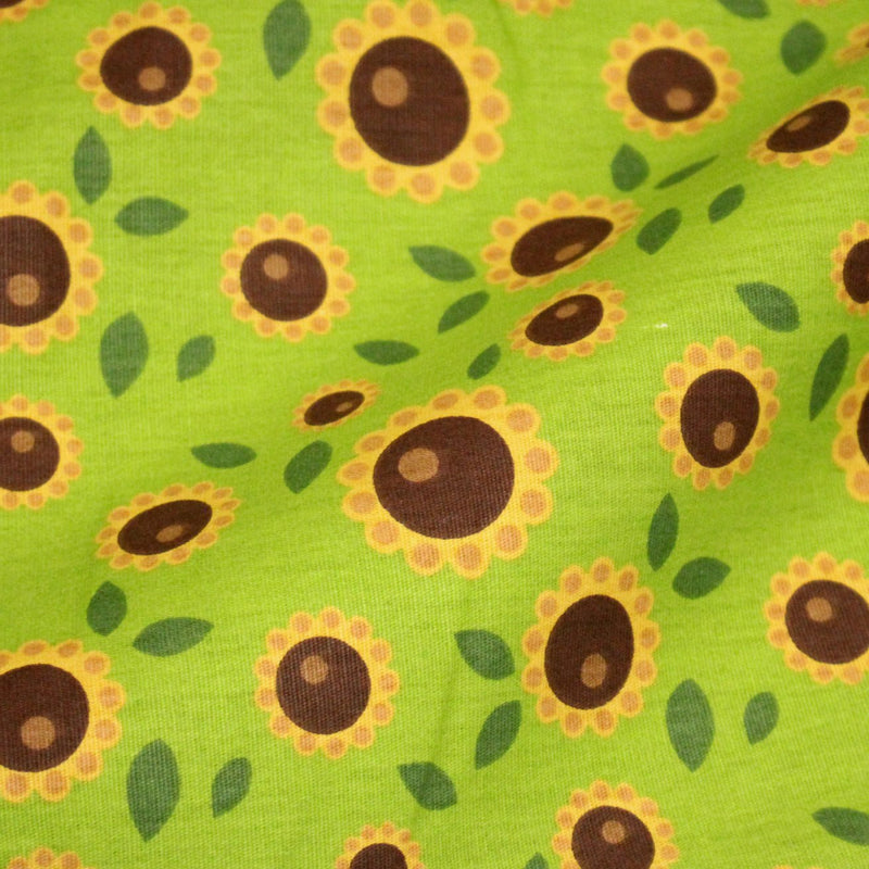 Tissu popeline coton vert aux tournesols jaunes & feuilles vertes - tissuspipi.com