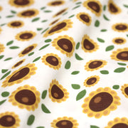 Tissu popeline coton blanc aux tournesols jaunes & feuilles vertes - tissuspipi.com